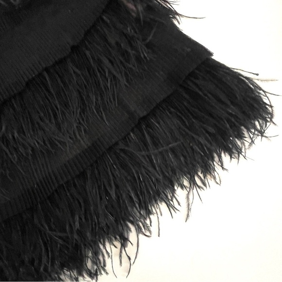 NWOT BCBG MaxAzria Black Lace and Feather Tiered Evening Dress - Picture 9 of 13